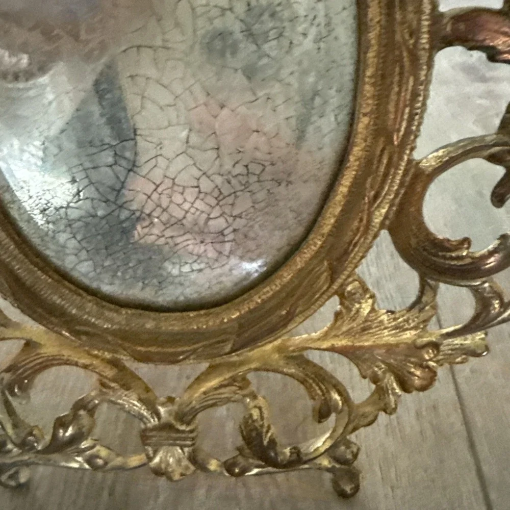 Cast Iron Brass Finish Victorian Mirror Picture Stand Up mirror Frame Ornate